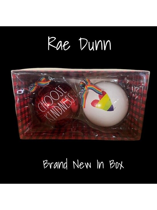 Rae Dunn Other - Rae Dunn Christmas Ornaments Glass LGBTQ Pride Choose Kindness Rainbow Heart New